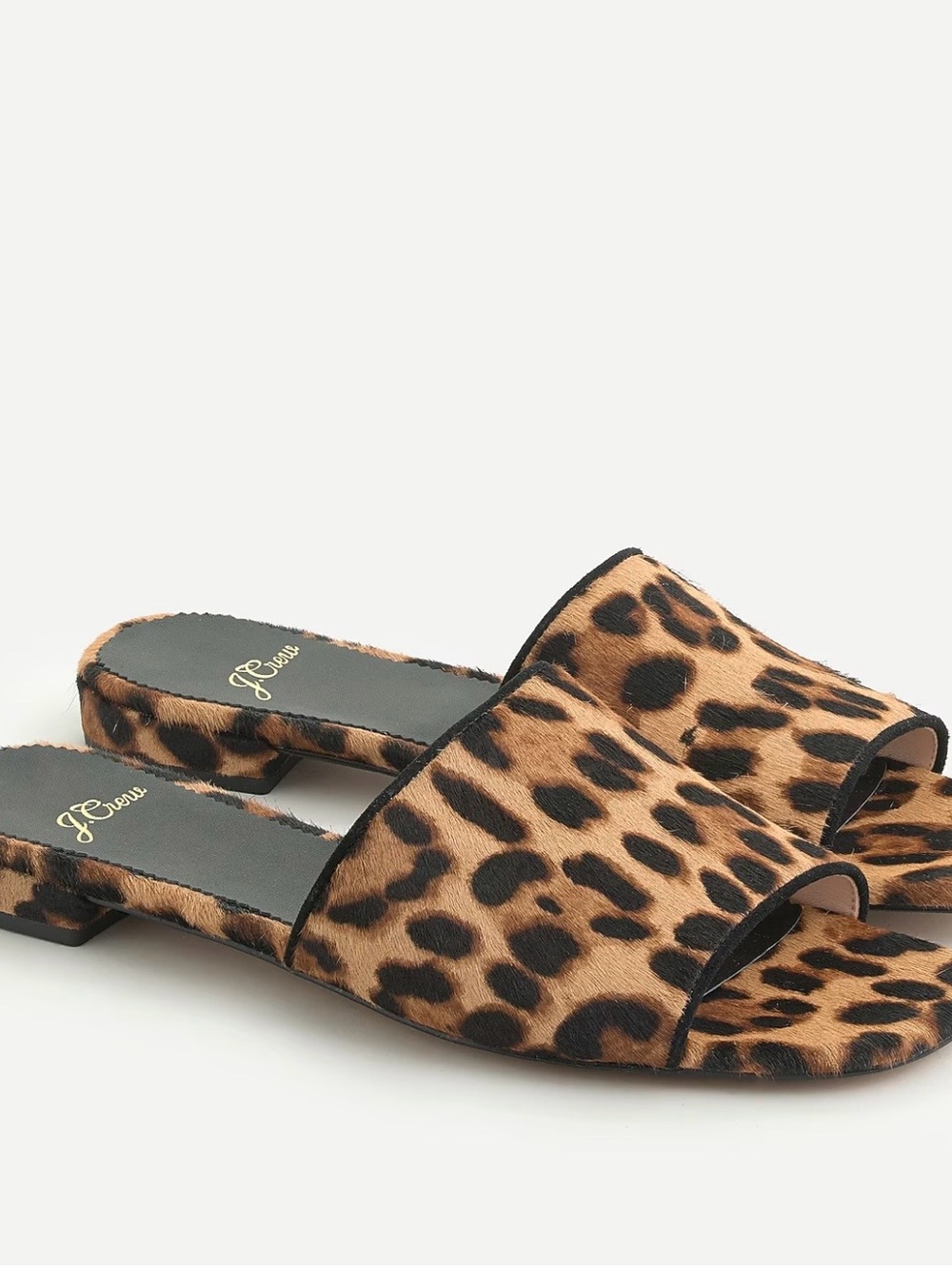 J. Crew Leopard Calf Hair Slide Sandals - Brown and Black